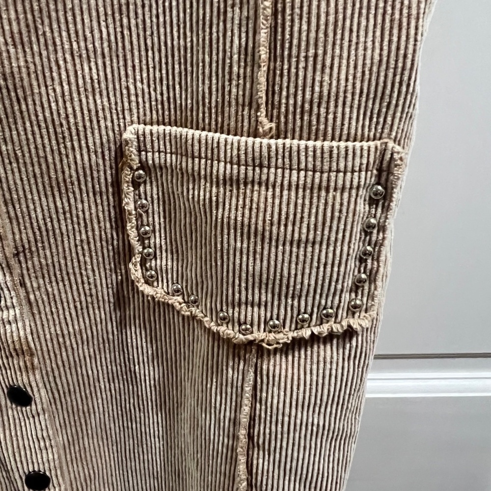 POL Studded Camel Corduroy Sleeveless Distressed Dress Duster Sz large Festival - Picture 2 of 5